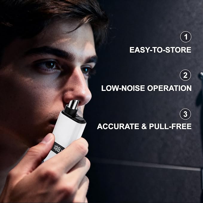 Nose Trimmer IPX7 USB Rechargeable Men Travel Friendly Easy Clean | Upgraded Women Ear Trimmer, Painless Quiet Dual Blade Electric Trimmer, Waterproof USB Rechargeable, Bathroom Home, White