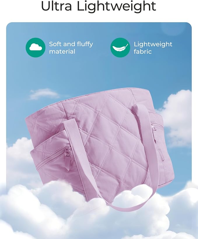 BAGSMART Crush Tote Bag for Women, 20L Puffer Work Tote with Zipper | Quilted Nurse Hospital Bag For Travel College Gym