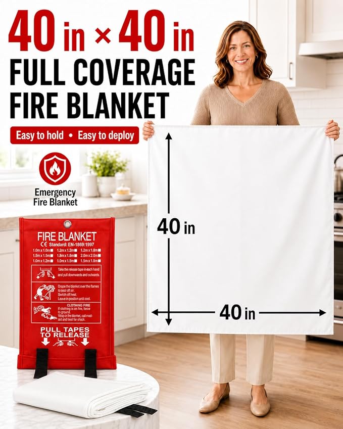 Ougist 4 Pack Emergency Fire Blanket for Home and Kitchen, 40"x40" Fire Blankets for Safety, Fiberglass Flame Suppression for Grill, RV & Camping, Peace of Mind for Your Family