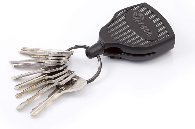 KEY-BAK SUPER48 Locking Retractable Keychain, Durable Polycarbonate Case, Leather Belt Loop, and Oversized Split Ring