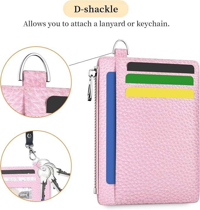 Hancynir Minimalist Slim Wallet Women Credit Card Holder, RFID Small Cute | Zipper Pocket Wallet, Thin Travel Coin Purse, Ladies Women Gifts, Key Chain Card Case, 6 Card Slots, ID Window, PU Leather