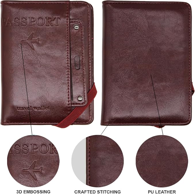 RFID Passport Wallet, RFID Passport Holder for Wallet, Essential Travel Anti-Theft Wallet Storage Case, Anti-Theft Protective Case，Burgundy
