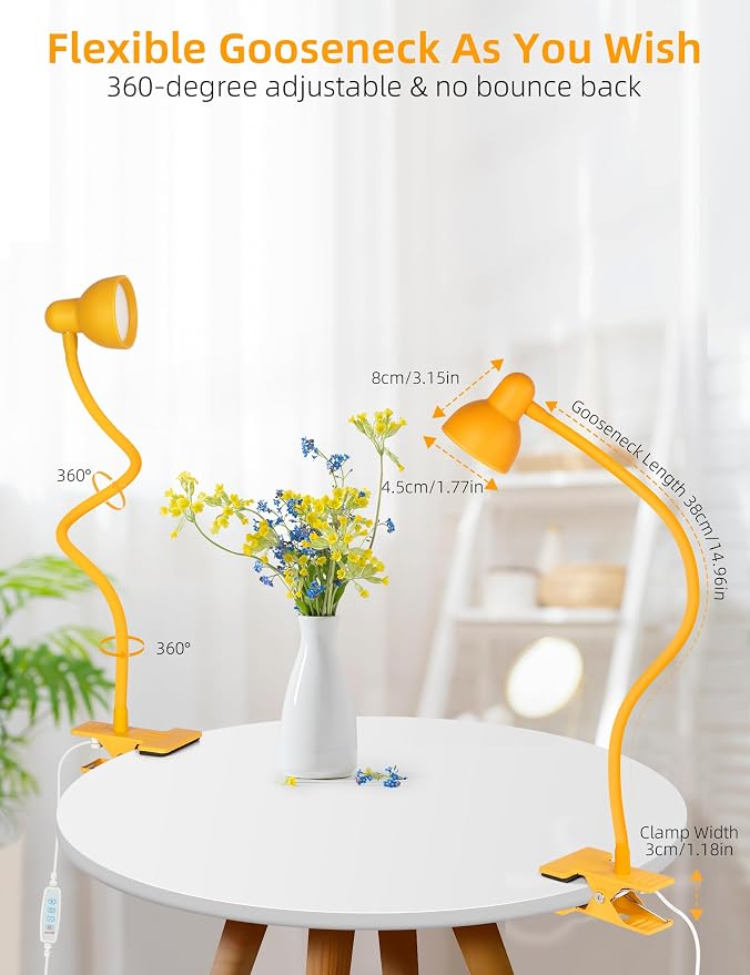 LiFMIRA Desk Lamp Clip on Lamp for Bed, LED Reading Light for Bed Yellow | 3 Colors 10 Dimmable Brightness, LED Book Light for Reading in Bed Flexible Clip on Light Clamp Lamp for Bed Headboard Desk