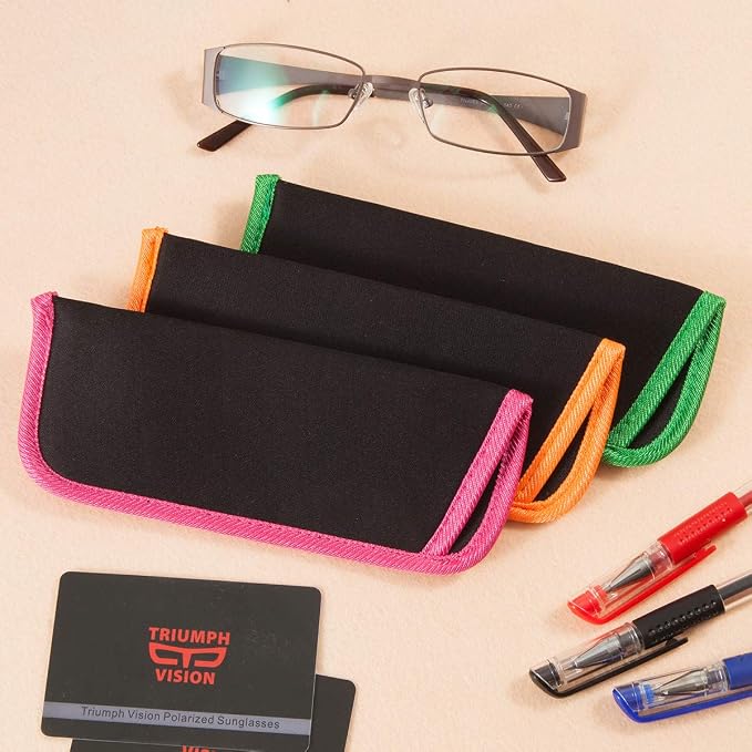 TRIUMPH VISION 3 Pack Reading Glasses Pouch Soft Case Eyeglass Sleeve Slim | Alternative to Bulky Case in bag, Lightweight Lined Padded Protect Optical lens Slip in, Cute Pattern Portable for Daily Use