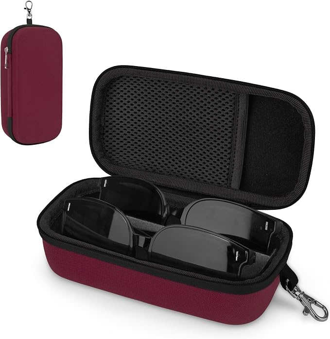 Double Eyeglasses Case,Hard Shell Glasses Case Travel Sunglasses Organizer with Adjustable Slot & Clip for Men Women