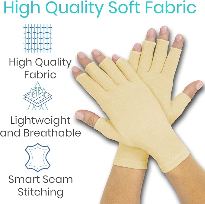 Vive Compression Arthritis Gloves - Comfortable Fit for Men and Women - Open Finger for Rheumatoid, Osteoarthritis