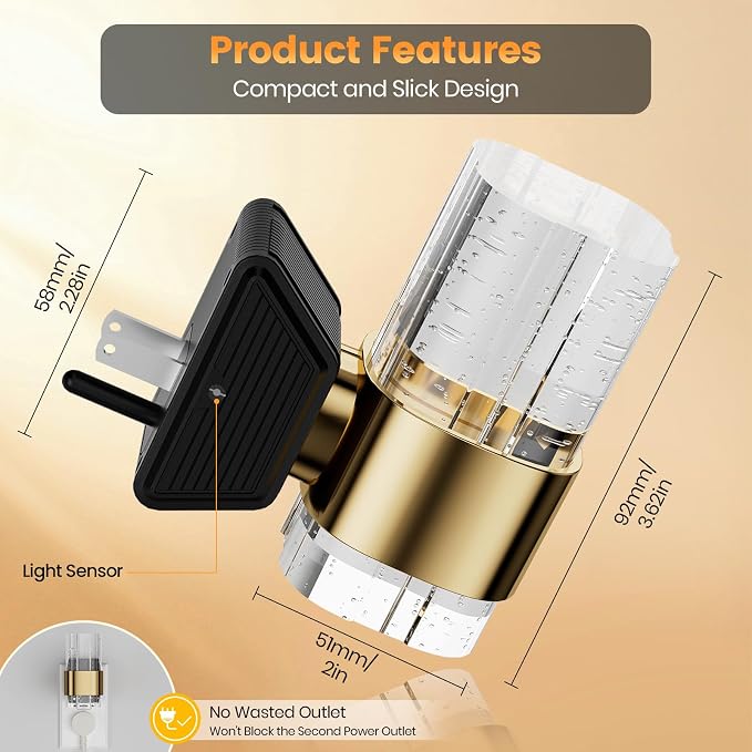 Night Lights Plug into Wall, Dimmable LED Night Light [2-Pack], Acrylic Dusk to Dawn Sensor Nightlight, Adjustable Wall Lights for Bathroom, Hallway, 3000K Warm White
