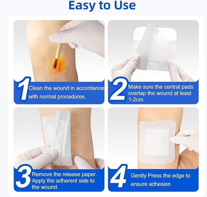 Niceful 50Pcs Adhesive Gauze Island Dressing 6"x6", Water-Resistant Wound Dressing, Sterile & Absorbent Medical Grade Dressing Pad First Aid Dressing Pads