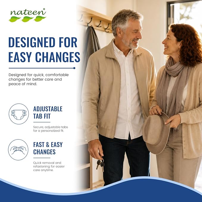 Nateen Combi Maxi Adult Diapers with Tabs for Men & Women, Maximum Absorbency Incontinence Briefs,Overnight Protection, Leakproof Disposable Adult Underwear. Large, 80Count