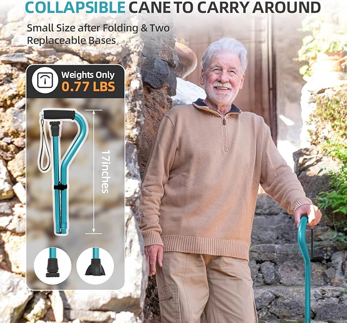 BeneCane Walking Cane for Men & Women Adjustable Cane with Offset Soft Cushioned Handle -Portable Lightweight Sturdy Mobility Walker Aid for Elderly, Seniors Collapsible Cane