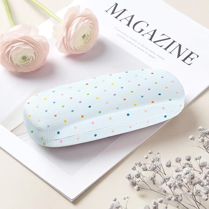 Glasses Case Hard Shell, Cute Sunglasses Case for Women Leather Protective Case for Eyeglass with Cleaning Cloth