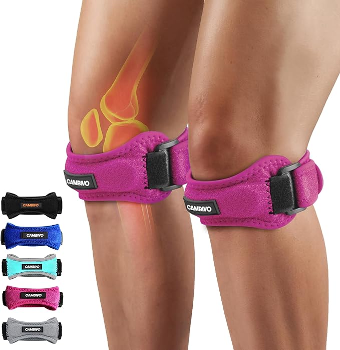 CAMBIVO 2 Pack Patella Tendon Knee Straps, Knee Brace for Women & Men with Extra Straps, Patella Bands for Pain Relief, Osgood Schlatter, Jumper’s Knee, Tendonitis, Running, Basketball, Volleyball