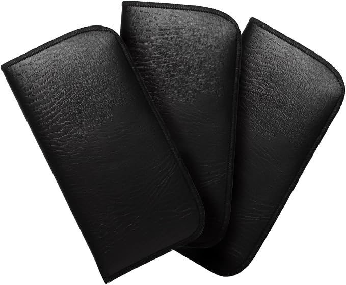 Calabria Slim Faux Leather Eyeglass Case Soft Slip-In Design [Black - 3 Pack] | Compact Protective Pouch | Soft Case for Glasses | Lightweight Sunglass Storage