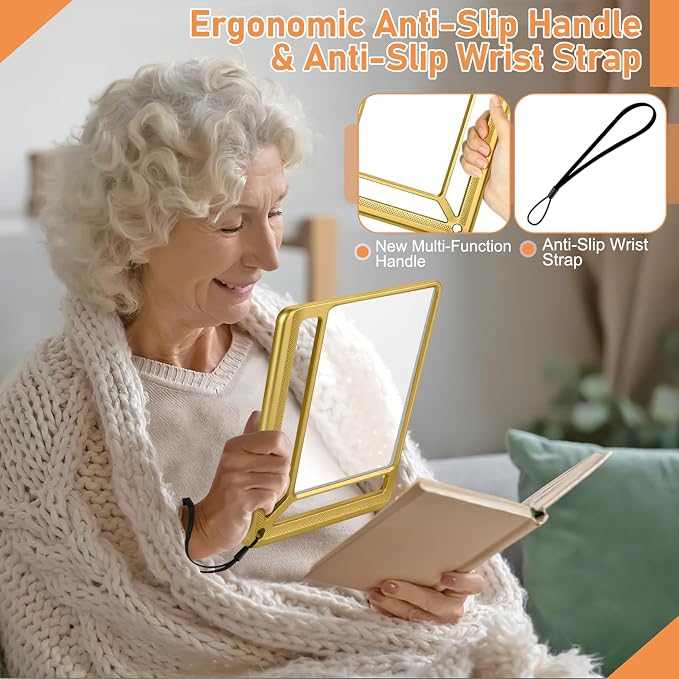 AKKYCVS 5X Full Page Magnifying Glass for Reading, Lightweight Rectangular Magnifier Provides Large Book Page Viewing Area, Handheld Magnifier for Reading Small Prints for Seniors, Low Vision-Gold
