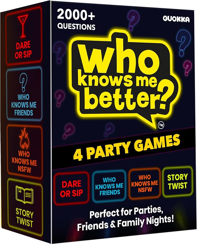 Quokka Party Games Set – Who Knows Me Better Collection with 4 Game in 1 Box – 2000+ Questions – Card Games for Adults and Teens – Board Game for Family Night, Friends & Couples Ages 15+