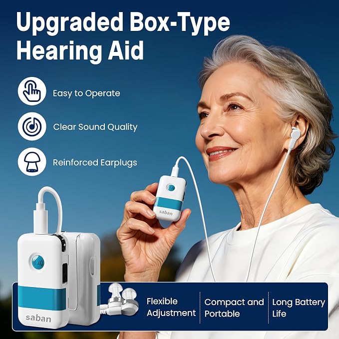 Saban Mini Box-Type Hearing Aid, 66dB Gain Retro OTC Personal Amplifier | Intelligent Noise Reduction, Rechargeable Hearing Amplifier for Seniors, Gift for the Elderly