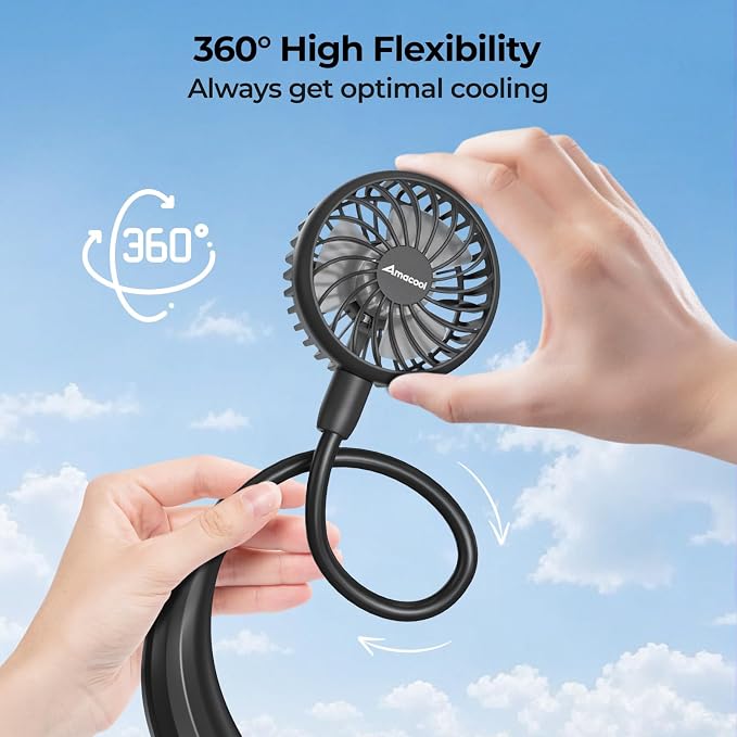 AMACOOL Portable Neck Fan, Lightweight Wearable with Hands-Free Comfort | 360° Adjustable Personal Fan with Ultra Quiet & Strong Wind, Gifts for Men Women Hot Flashes Cruise Travel Outdoor Sports