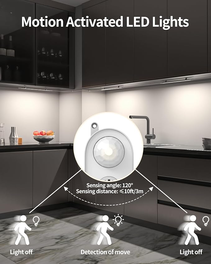 Motion Sensor Cabinet Lighting, 4500K Daylight, 3 Pack 12 inch Linkable