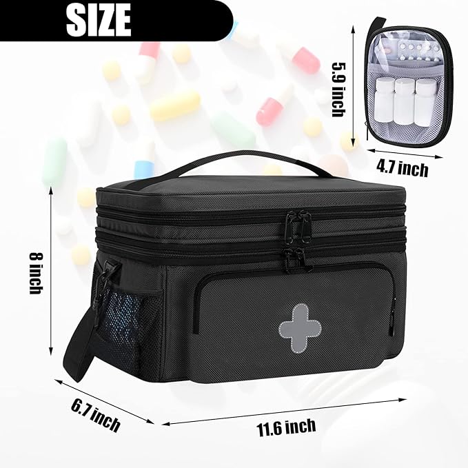 Medicine Storage Bag, Medical Bag Pill Bottle Organizer for Emergency, Medicine Box Empty with Small Portable Pouch, First Aid Box for Travel and Home Storage