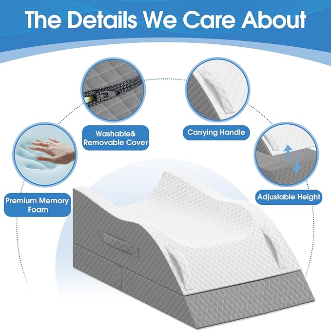 TranquilRelax Elevation Pillows for Leg After Surgery, Memory Foam Adjustable Wedge Pillow for Injury or Rest, Ankle Pillow for Sleeping Blood Circulation, Grey/Double Leg
