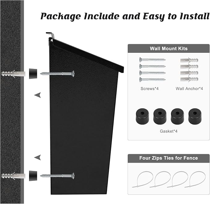 KYODOLED Wall-Mount Mailbox for House, Large Capacity Mail Box, Galvanized Steel Rust-Proof Metal Post Box, Mailboxes for Outside,15.7"x9.9"x4.9" Black