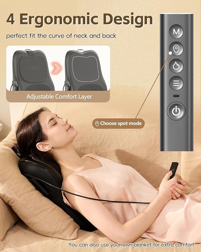 Up & Down Shiatsu Back Massage Pillow – Neck & Shoulder Pain Relief, Electric Lower Back Massager Deep Tissue with 3 Heat Levels for Office, Chair & Home Use for Men Women
