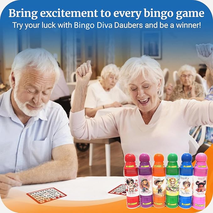 Dab-O-Ink Bingo Daubers - Premium Ink Markers for Adult Bingo Players - 3 oz. 6-Pack Assorted Colors Smooth & Even Application, Non-Drip & Quick-Dry Formula