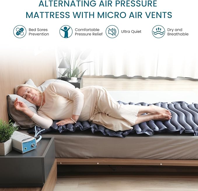 Kekoy Alternating Air Pressure Mattress Pad, Bed Sore Prevention, Hospital Bed Mattress Topper with Whisper Quiet Pump & Waterproof Heat Resistant Ulcer Cushion Pad for Home Use 75" x 36" Blue