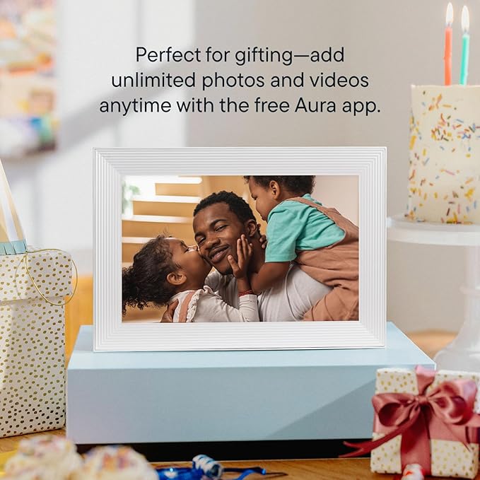 Aura 10" HD WiFi Digital Picture Frame – Free Unlimited Cloud Storage – Send Photos from Phone – No Subscription – Auto On/Off – Gift for Parents & Grandparents (Cool White, 10")