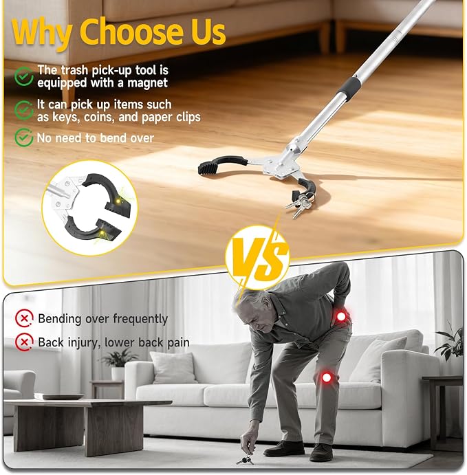 Grabber Reach-er Tool Heavy Duty Aluminum Alloy, Pick Stick Grabber 53 Inch, Folding Reaching Stick for High Shelves, Litter Pickup, and Elderly Daily Use (53inch)