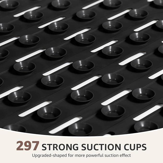 OTHWAY Non Slip Bathtub Mat, Soft TPE Black Shower Mat with Suction Cups | 36.6" x 16.9" Bath Mat for Tub Non Slip, Machine Washable Shower Floor Mat with Drain Holes