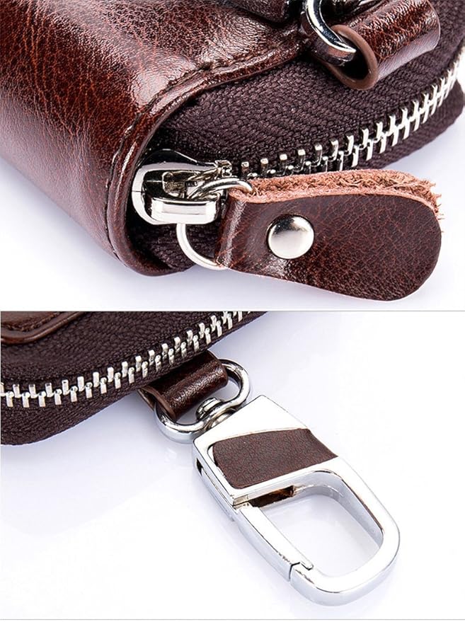 Large Leather Key Case Wallet with 12 Hooks & 1 Keychain/Ring for Men or Women