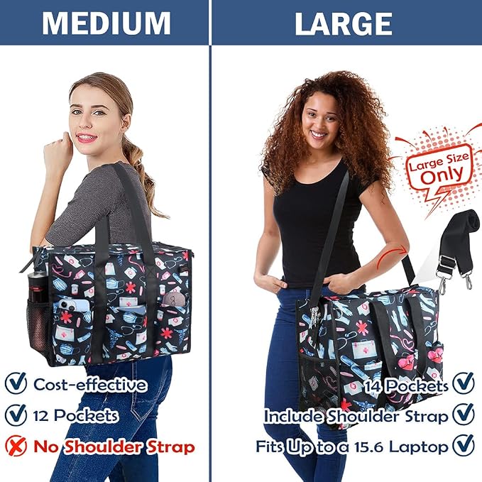 ABAMERICA Nurse Bags for Work Nursing Bag Multiple Pockets Waterproof Organizing Zip Top Clinical Bag for Nursing Students