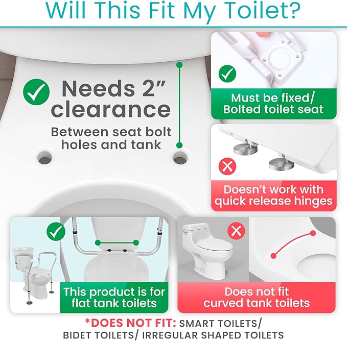 Vive Toilet Safety Rails for Seniors - Adjustable Grab Bars for Toilet - Toilet Safety Frame - Toilet Assistance for Elderly & Disabled - Toilet Seat with Handles - Bathroom Assist Bar Support Aid