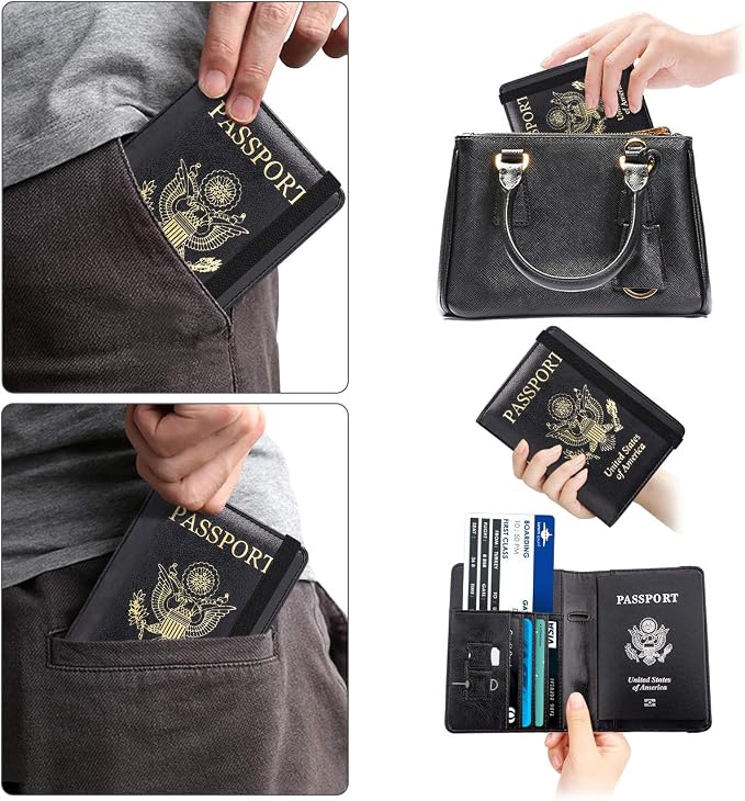 WALNEW Passport Holder for Travel, RFID Passport Cover Wallet for Women Men, PU Leather Passport Book Card Holder Case with Pen, Travelling Essentials for Flying | PU Leather Passport Cover Case with Pen Holder, Travel Must Haves Accessories, Passport ...