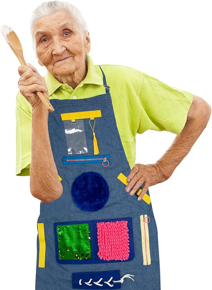 Dementia Products for Elderly,Fidget Apron,Fidget Blanket for Adults with Dementia,Games for People with Dementia,Alzheimers Activities,Autism Toys,Sensory Fidget Toys,Dementia Activities for Seniors