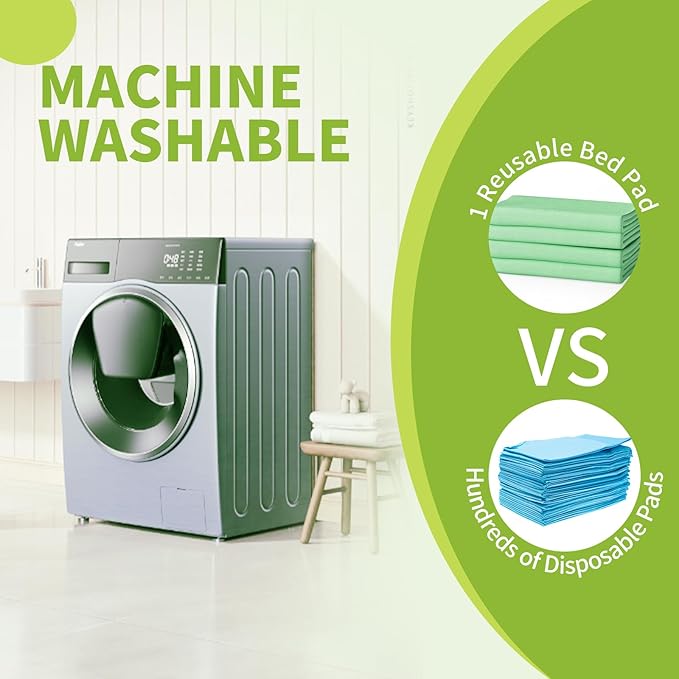 Washable Bed Pads with 10 Sturdy Handles 40”×72” Extra Large Reusable Underpads 4-Layers Leakproof Chucks Pads Washable for Incontinence (Green,1 Pack)