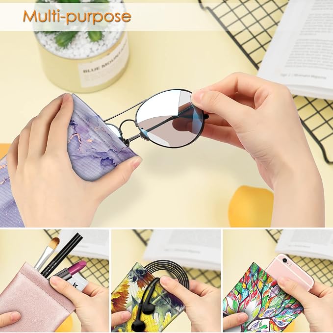 FINTIE Soft Eyeglasses Case with Cleaning Cloth, Portable Squeeze Top Vegan Leather Glasses Pouch, Sunglasses Eyewear Bag