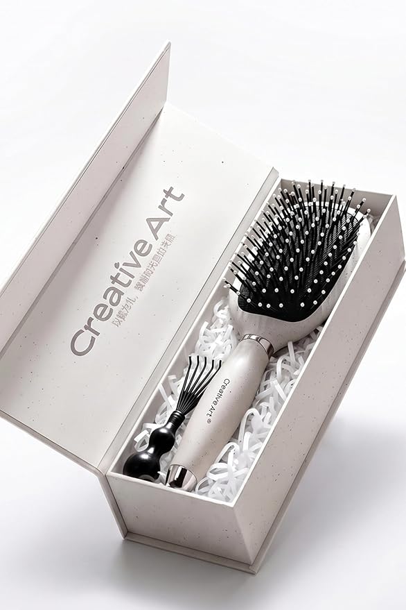 Hair Brush for Men, Detangling & Styling Hairbrush with Flex Cushion Base | Ball-Tipped Bristles, For Wet/Dry Use, Scalp Massage Function, Detangler Brushes for Fine/Thin/Thick Hair, White