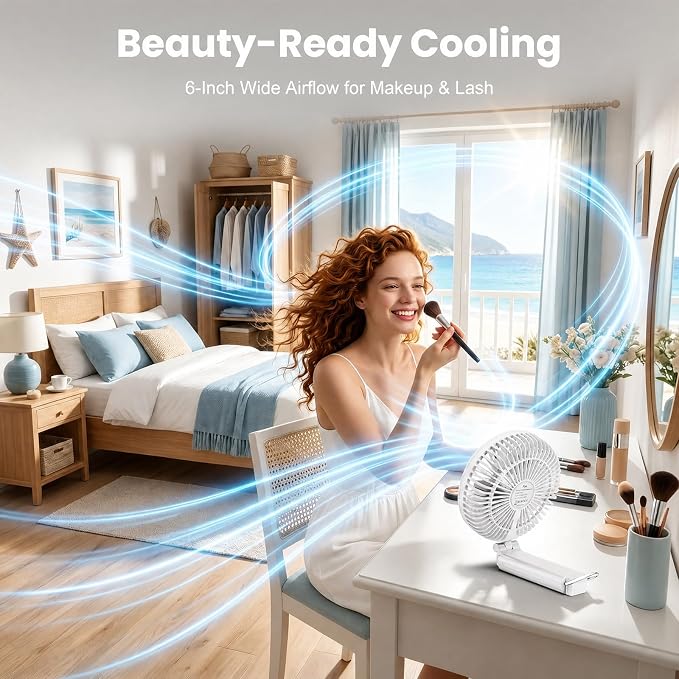 Portable Handheld Fan, 10000mAh Rechargeable 6-Inch Personal Fan for Travel | Ultra Quiet Foldable Desk Fan, 5-Speed Battery Operated Fan with Up to 40H Runtime and Digital Display for Travel and Makeup