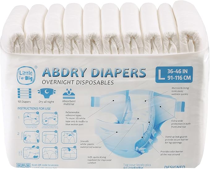 Littleforbig Adult Diaper 10 Pieces - ABDry New White Diapers (Large 36"-48")