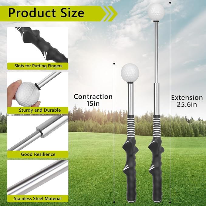Retractable Golf Swing Aid for Golf Speed Training, Rhythm Click Golf Swing Trainer for Indoor Golf Practice & Outdoor Warm Up, Golf Grip Trainer for Improving Hitting Strength & Tempo | Retractable Golf Swing Aid