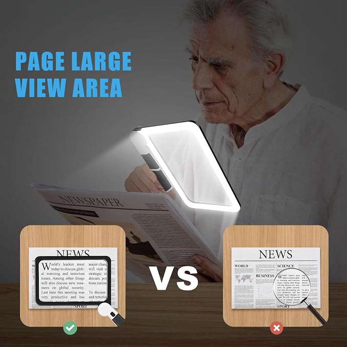 5X Handheld Magnifier for Page Reading - Large Folding Lighted Magnifier with 48 LED Lights (3Modes), Rectangular Handhold Magnify Lens Gifts for Reading Small Prints, Low Vision, Seniors