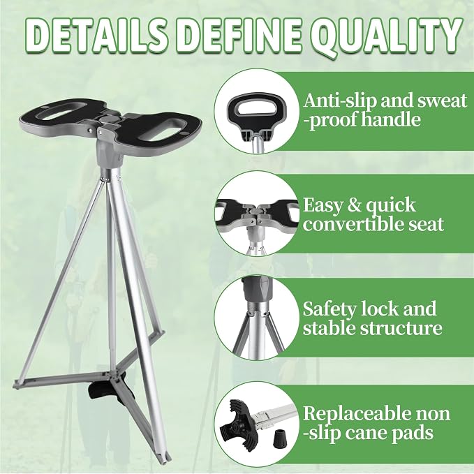 ALEVMOOM Walking Cane with Seat Folding Lightweight, 2-in-1 Cane Stool for Adults, Aluminum Walking Stick with Seat, Stick Chair Portable Stool for Senior
