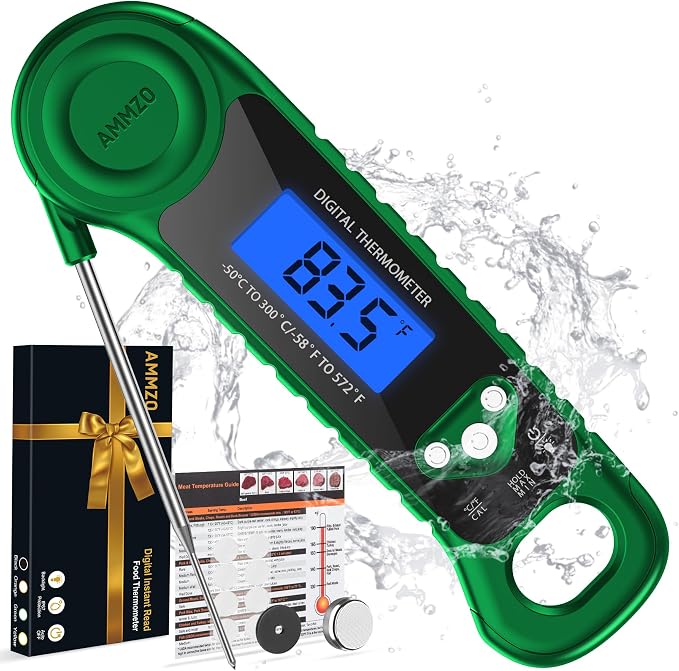 AMMZO Digital Meat Thermometer for Grilling, Candy Thermometer Instant Read Food Thermometer Waterproof with Backlight for Cooking, Deep Fry, BBQ, Grill, Smoker and Roast (Green)