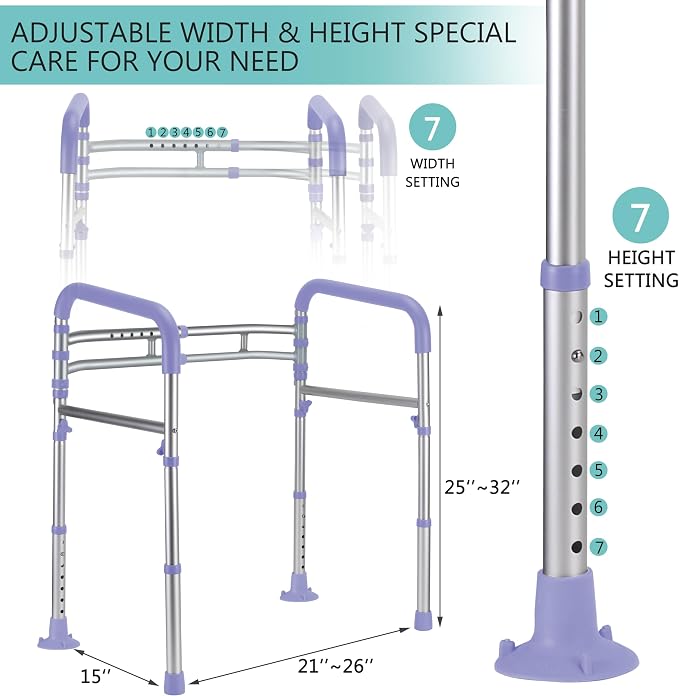 Lianjindun Toilet Safety Rails, 350 lbs, Adjustable Height & Width | Fits Most Toilets, Foldable Design, 350 Lbs Capacity, Aluminum Toilet Frame, Toilet Handles for Seniors, Disabled, Handicap