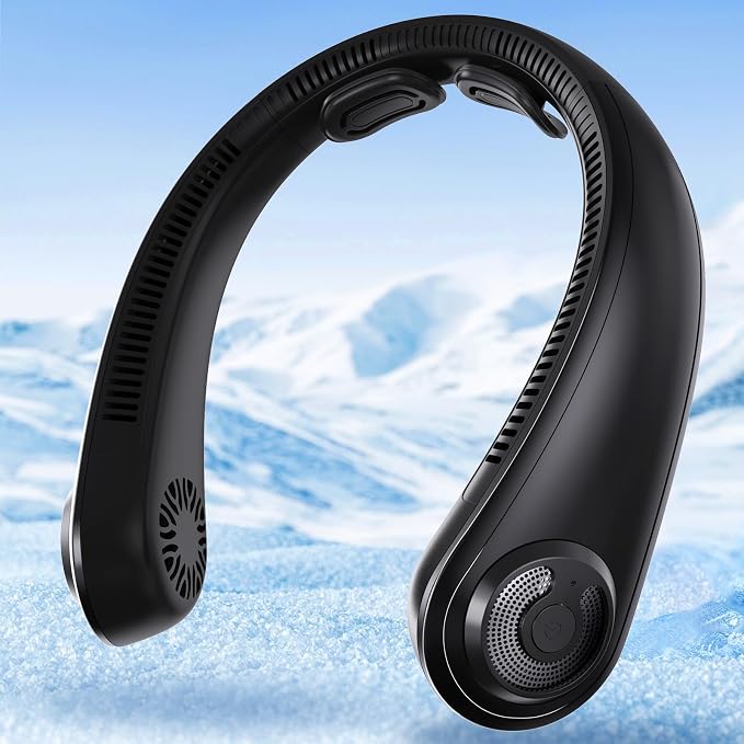 Portable Neck Fan with Neck Support, 5 Speeds, Lightweight, Gifts for Father Men Women, Personal Wearable Neck Fans that Blow Cold Air Rechargeable for Hot Flashes, Disneyland, Travel Essentials