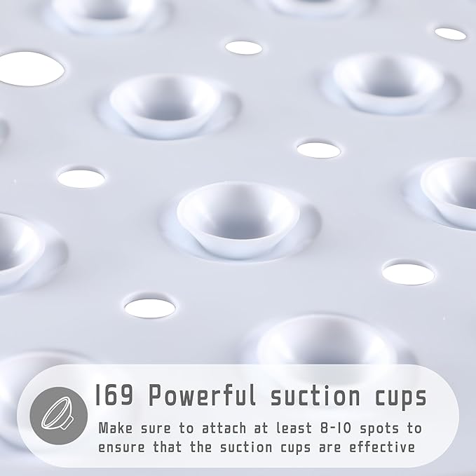 Yimobra Shower Stall Mat Non Slip, 21x21 Inch, Soft Square Bath Mat for Shower with Suction Cups and Drain Holes, Stall Floor Mats for Bathroom, Machine Washable, Bathroom Accessories, White