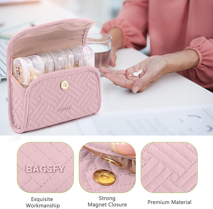 BAGSFY Weekly Pill Organizer 3 Times a Day in a Cute Fabric Pill Case, Medicine Pill Organizer, Pill Box, Portable Travel Pill Case, Pill Container for Medication, Vitamins, Fish Oils, Supplements