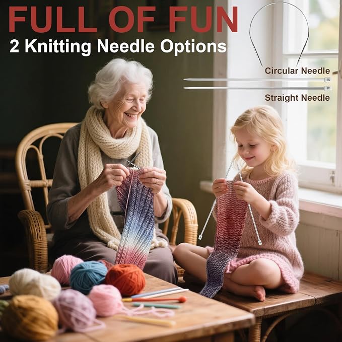 Kitcroet Knitting Kit for Beginners, Complete Learn to Knit Starter Kit with Scarf, Hat & Gloves, Video Tutorials & Written Instructions, 25% Extra Yarn, Knitting Set for Beginners, Amethyst Ombre